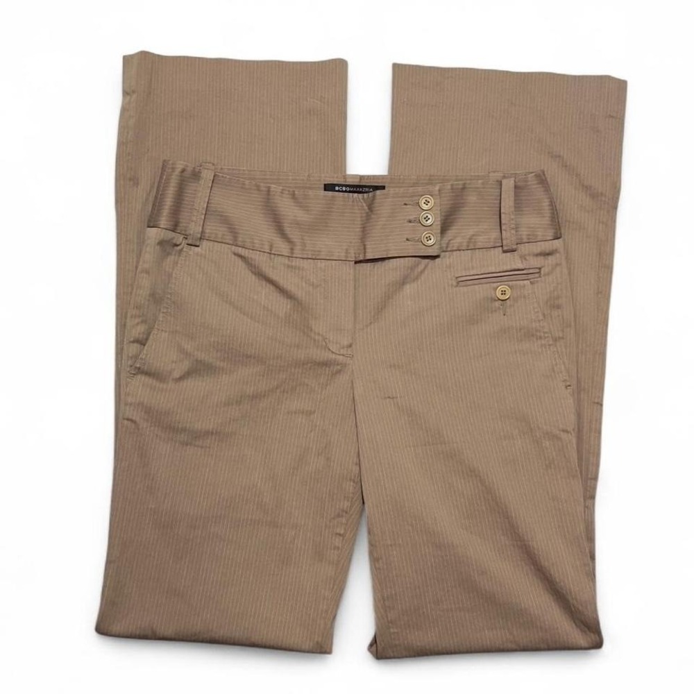 Y2K‎ BCBGMAXAZRIA Brown Pinstripe Trouser Pants Mid Rise Flared Size 6